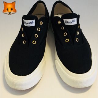 メゾンキツネ(MAISON KITSUNE')の✨美品✨ MAISON KITSUNE キャンバス スニーカー 黒 25.5cm(スニーカー)