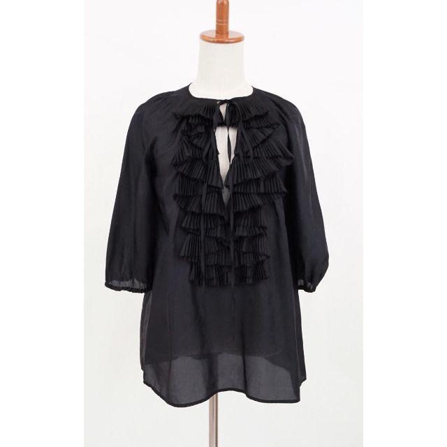 GIVENCHY ジバンシィ シルク100% フリル ブラウス ブラック 36 GIVENCHY ジバンシィ シルク100% フリル ブラウス ブラック 36