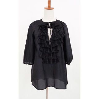 ジバンシィ(GIVENCHY)のGIVENCHY ジバンシィ シルク100％ フリル ブラウス ブラック 36(カットソー(長袖/七分))