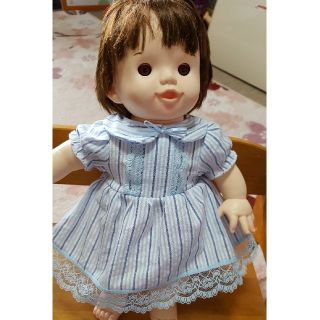 ハンドメイド　ぽぽちゃん　青系ストライプのワンピース(その他)