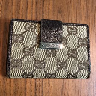 グッチ(Gucci)の中古 グッチ 名刺入れ カードケース ダークブラウン×キャンバス×シルバー金具(名刺入れ/定期入れ)