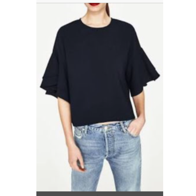 Zara ザラ 袖フリルブラウス ネイビーの通販 By Rst S Shop ザラ