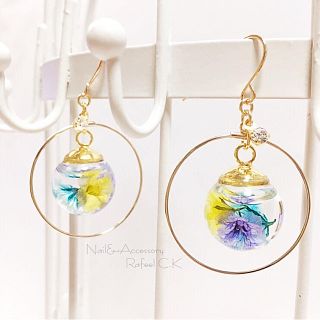 〈SALE〉新作♡ブルー系 ハーバリウム フープピアス/イヤリング(ピアス)