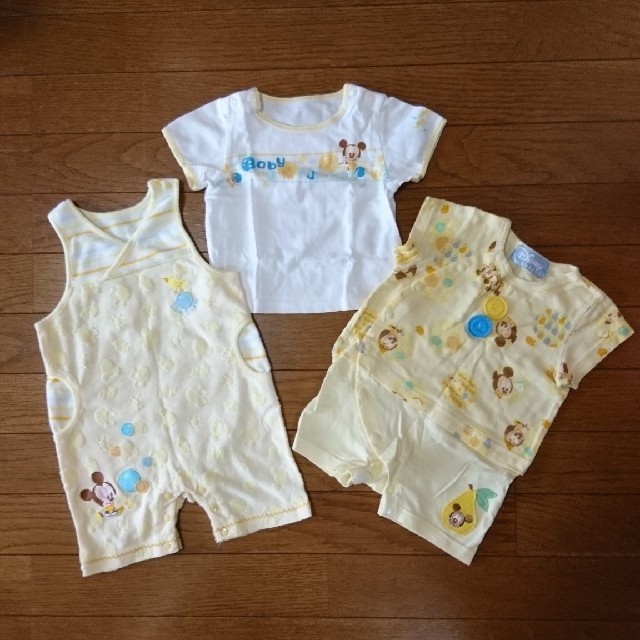 Disney(ディズニー)の【ayaka様専用】夏は可愛く2way★ babyMickey柄ロンパース キッズ/ベビー/マタニティのベビー服(~85cm)(ロンパース)の商品写真