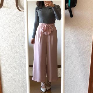 アプワイザーリッシェ(Apuweiser-riche)のアプワイザーリッシェ♡リボン付き♡ピンクワイドパンツ(バギーパンツ)