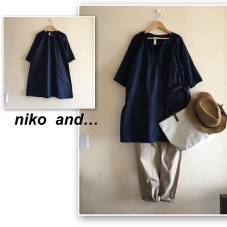 ニコアンド(niko and...)のなつ様専用❣️ニコアンド✨ネイビーの綿麻ワンピ(ひざ丈ワンピース)