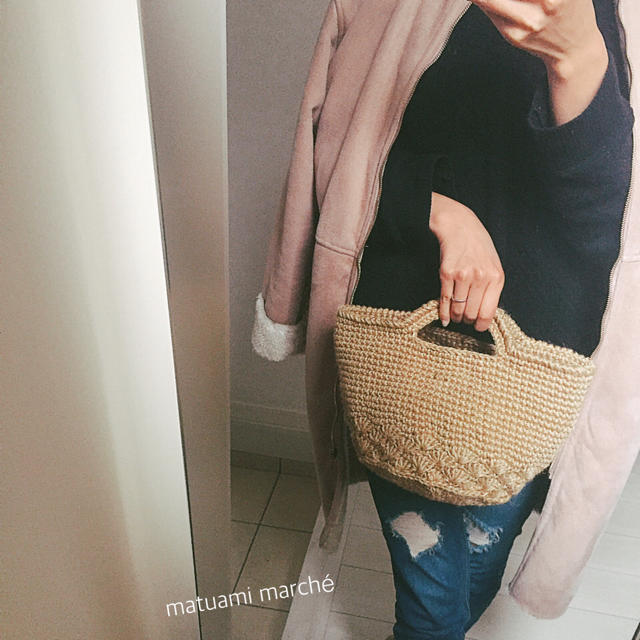 new♡松編みmarché bag♡オーダー内布可♡ ハンドメイドのファッション小物(バッグ)の商品写真