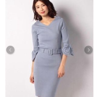 Mystrada - 新品マイストラーダ 袖刺繍Vネックニットワンピース Mystrada - 新品マイストラーダ 袖刺繍Vネックニットワンピース