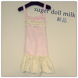 シュガーシュガー(Sugar Sugar)の新品 suger doll pink  エプロン  フリル  水玉柄(ルームウェア)