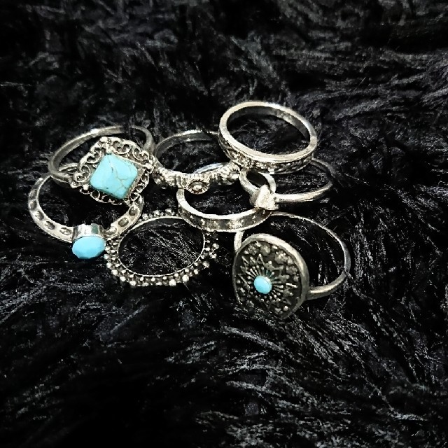 8個セット指輪、ターコイズ、リング、アンティーク、シルバー レディースのアクセサリー(リング(指輪))の商品写真