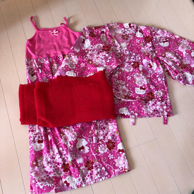 受賞店舗】 ハローキティ 子供用 作り帯 赤 紫 浴衣
