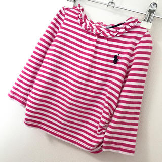 ラルフローレン(Ralph Lauren)のラルフローレン ロングTシャツ ピンク×白 12M 綿100%(Ｔシャツ)