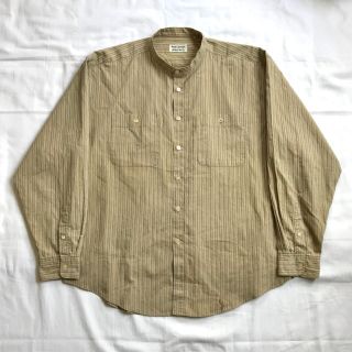 80s バリーブリッケン ノーカラーシャツ ストライプシャツ XXL マスタード(シャツ)
