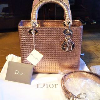 クリスチャンディオール(Christian Dior)の超美品　レディディオール　バッグ　マイクロカナージュ　メタリックカラー(ショルダーバッグ)