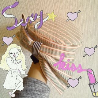 カオリノモリ(カオリノモリ)のカオリノモリ♡ストライプ柄リボンの帽子♡(ハンチング/ベレー帽)