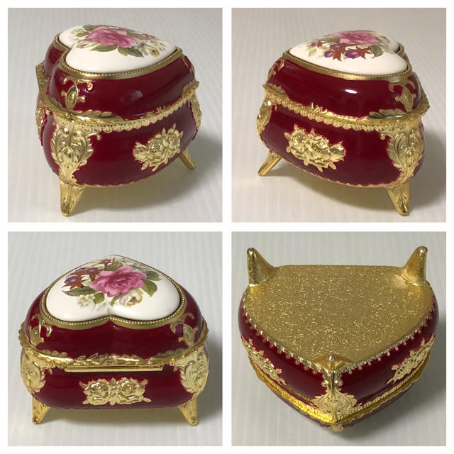 美品 )陶器製ジュエリーボックス オルゴール( ハート型 薔薇 美品 )陶器製ジュエリーボックス オルゴール( ハート型 薔薇