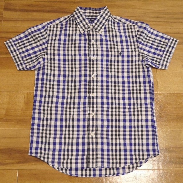 GYMPHLEX(ジムフレックス)のジムフレックス　リネンコットンシャツ　半袖　チェック　ブルー　S メンズのトップス(シャツ)の商品写真