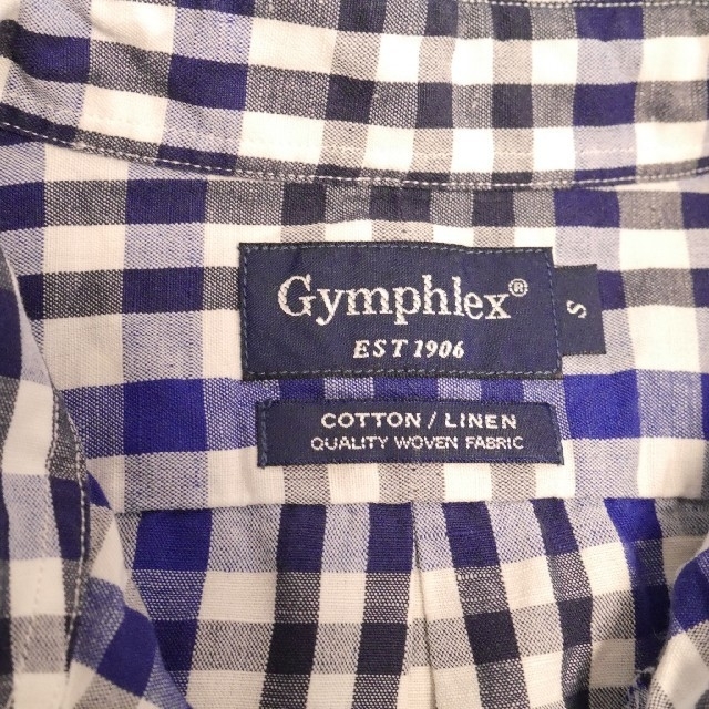 GYMPHLEX(ジムフレックス)のジムフレックス　リネンコットンシャツ　半袖　チェック　ブルー　S メンズのトップス(シャツ)の商品写真