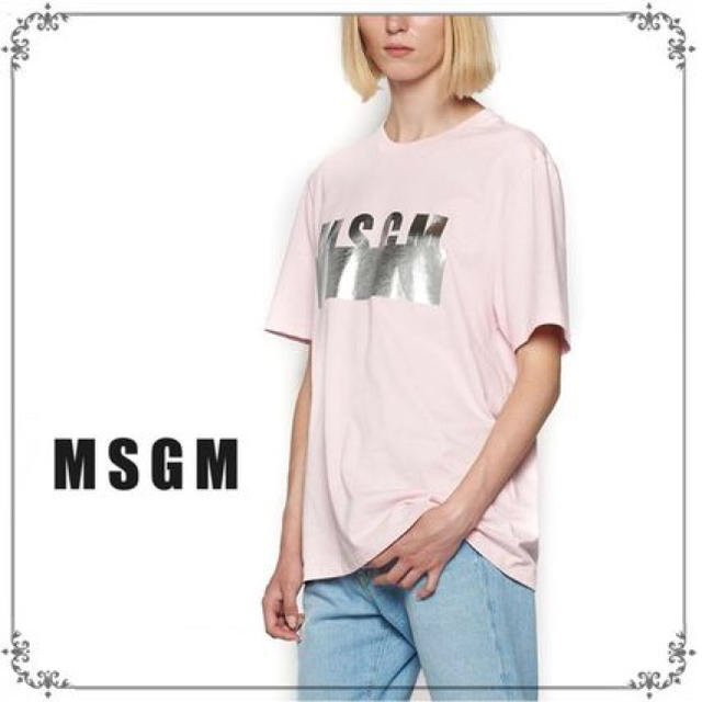 MSGM LOGO T-SHIRT ピンク×シルバートップス
