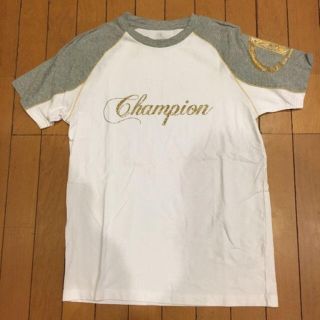 チャンピオン(Champion)の美品☆チャンピオンＴシャツ 白×グレー×ゴールド Ｌ(Tシャツ/カットソー(半袖/袖なし))