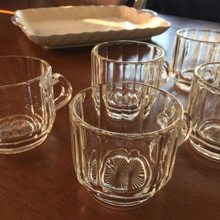 送料込み 昭和レトロ グラス ガラスコップ 5客セット(グラス/カップ)