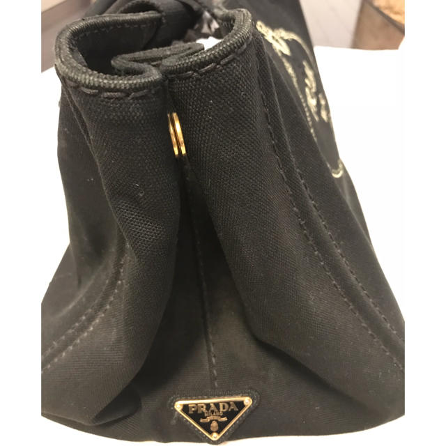 USED☆PRADAカナパ ブラック ラージサイズ キャンバス地 コットン ...