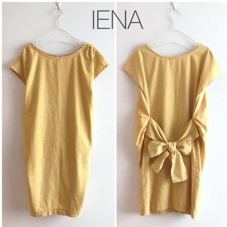 イエナ(IENA)の美品◇イエナIENA◇フロントリボン半袖ワンピース イエロー 上品 春夏(ひざ丈ワンピース)