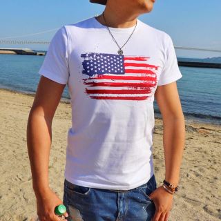 サタデーズサーフニューヨークシティー(SATURDAYS SURF NYC)の2018新作☆アメリカンフラッグTシャツ M ホワイト サタデーサーフ 好きに (Tシャツ/カットソー(半袖/袖なし))