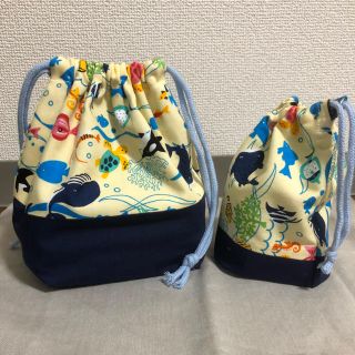 ハンドメイド お弁当袋＆コップ袋セット(ランチボックス巾着)