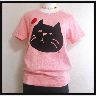 [LISTEN HEART BEAT]猫ちゃん Tシャツ カットソー オレンジ(Tシャツ(半袖/袖なし))