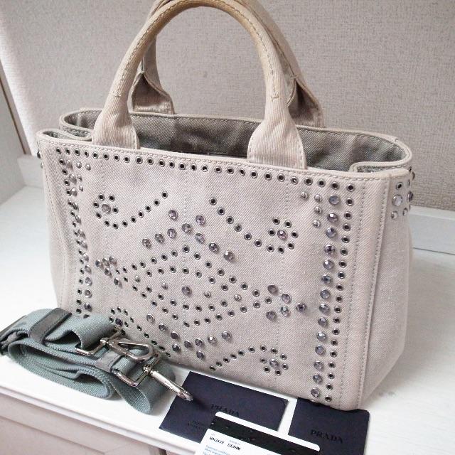 PRADA - 正規品♡最安値♡プラダ　カナパトート　2wayバッグ　ビジュー　スタッズ　デニム