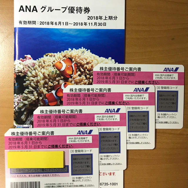 ANA(全日本空輸)(エーエヌエー(ゼンニッポンクウユ))の全日空（ANA）株主優待 4枚 2019年5月31日まで  チケットの乗車券/交通券(航空券)の商品写真