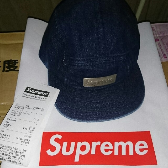 帽子Supreme metal plate camp cap denim 青