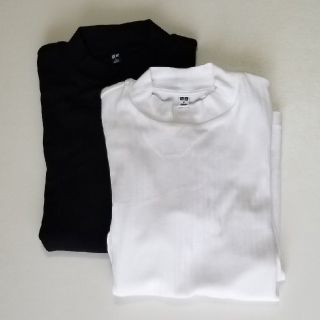 ユニクロ(UNIQLO)のユニクロ リブ ハイネックT長そで白黒2枚セット(カットソー(長袖/七分))