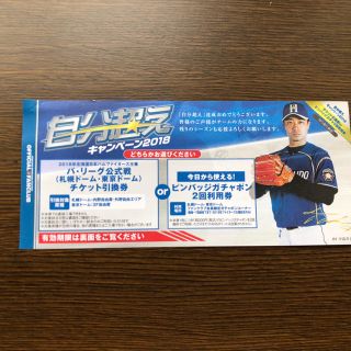 ホッカイドウニホンハムファイターズ(北海道日本ハムファイターズ)の日本ハムファイターズ 自分超えキャンペーン 達成券(野球)