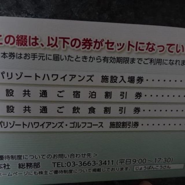 スパリゾートハワイアンズ 株主優待券 一冊綴り１冊 12月31日まで（その１） チケットの施設利用券(プール)の商品写真