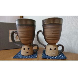 【未使用新品】備前金彩☆彩飾工房 手造りはにわ大カップ ペア(グラス/カップ)