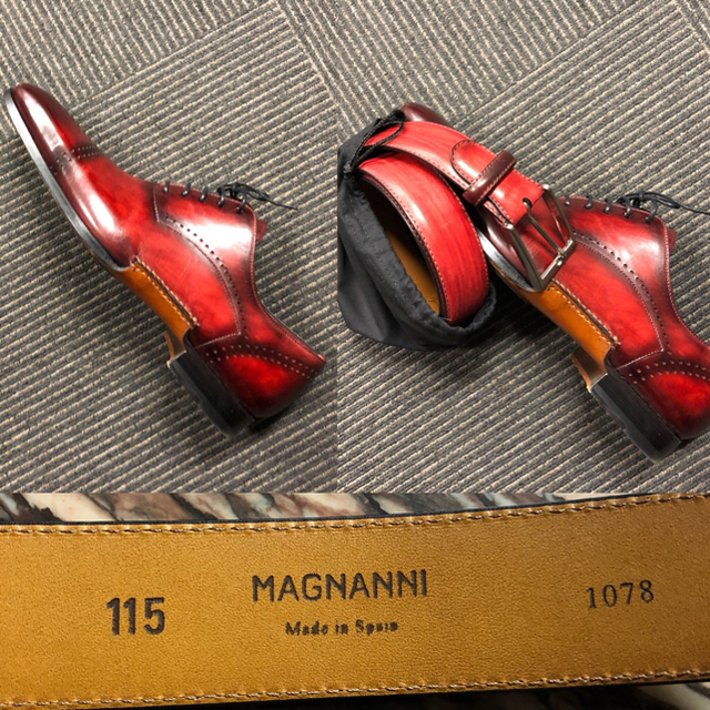 マグナーニ MAGNANNI 赤茶 ベルトセット 41サイズ 箱付き