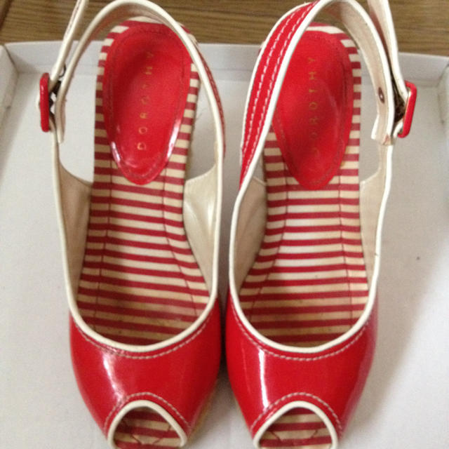 赤ボーダーサンダル レディースの靴/シューズ(サンダル)の商品写真