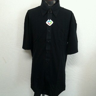 未使用大きなサイズ　XXXXL ボタンダウン半袖シャツ吸水即乾素材 ブラック(シャツ)