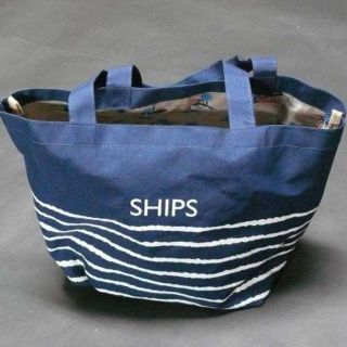 シップス(SHIPS)のシップス  トートバッグ 紺 ボーダーライン(ハンドバッグ)