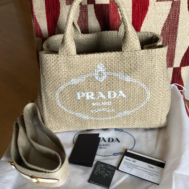 PRADA(プラダ)の新品♡正規品PRADA ショルダー付カナパS リネン素材 レディースのバッグ(トートバッグ)の商品写真