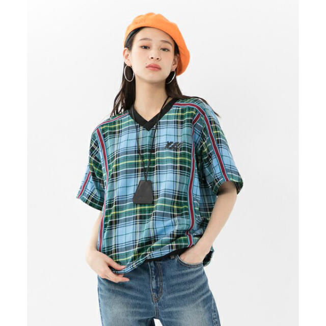 X-girl(エックスガール)のPLAID V-NECK S/S TOP レディースのトップス(Tシャツ(半袖/袖なし))の商品写真