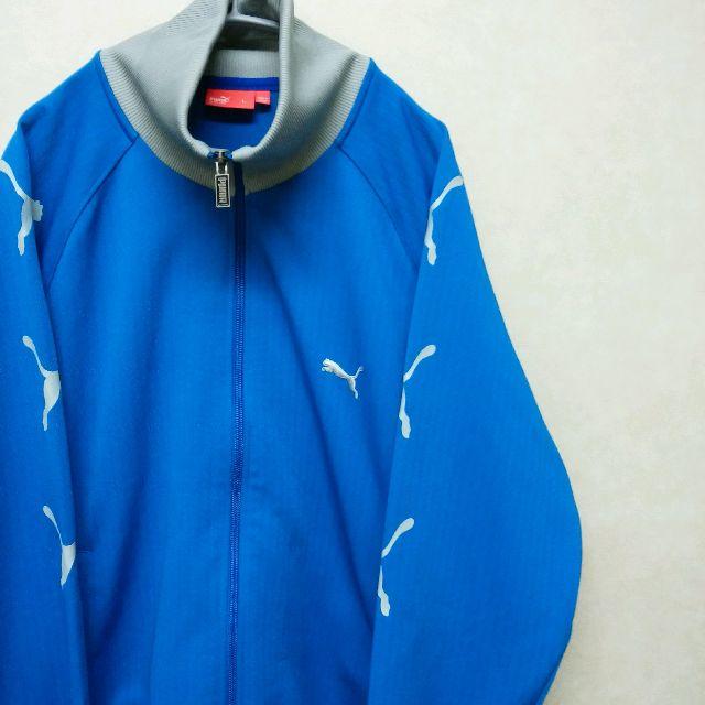 PUMA⭐️トラックジャケット L ベロア プーマ/ワッペン刺繍 ブラック×青白