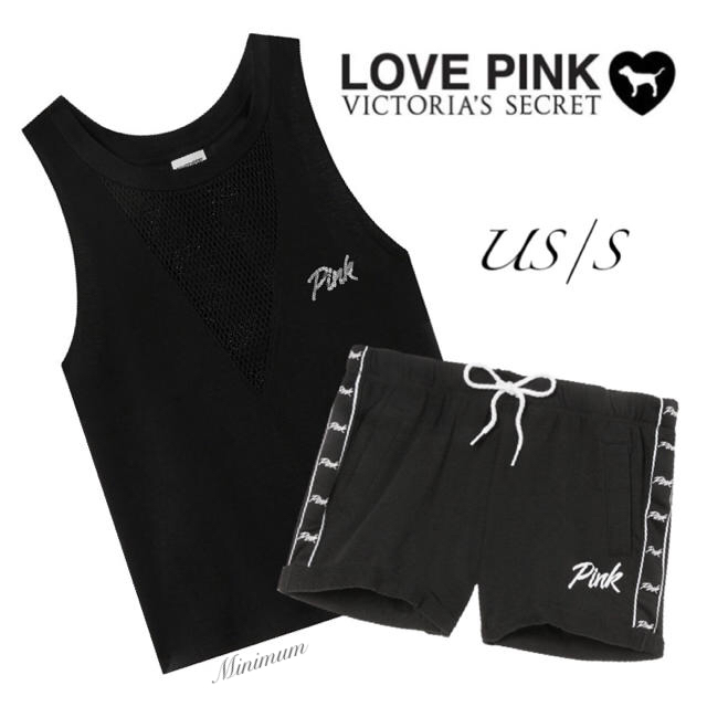 Victoria's Secret(ヴィクトリアズシークレット)のPINKタンクトップ＆ショーパンセット(BLK) レディースのトップス(タンクトップ)の商品写真