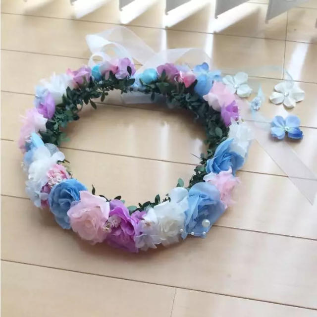 ハンドメイド花かんむり♡紫メイン♡ピンク♡白