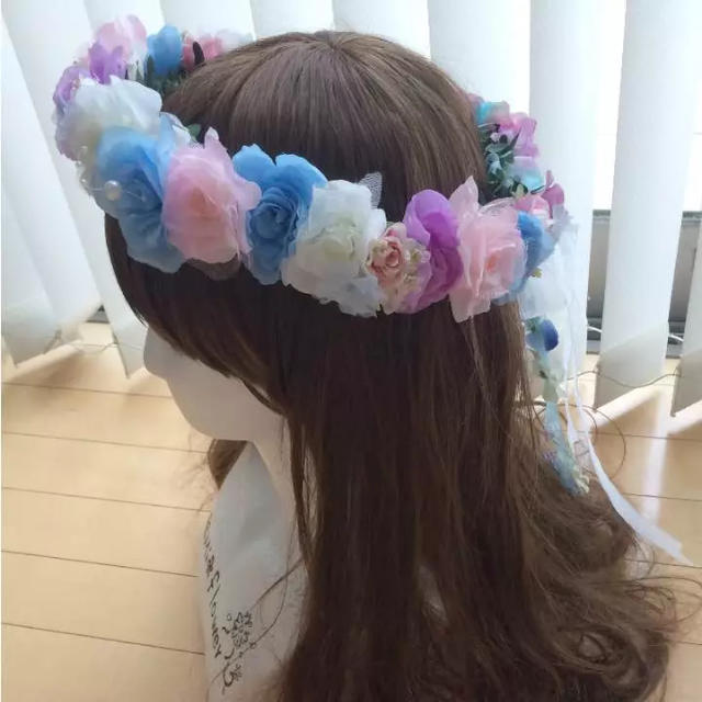 ハンドメイド花かんむり♡紫メイン♡ピンク♡白