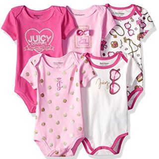 ジューシークチュール(Juicy Couture)の新品 ジューシークチュール＊ピンクの半袖ロンパース5枚セット＊6-9ヶ月用(ロンパース)