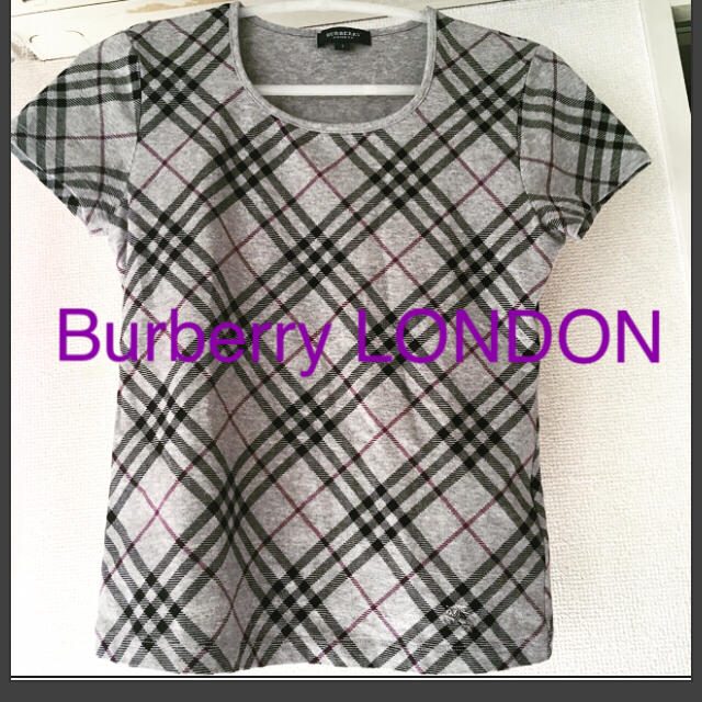 BURBERRY(バーバリー)のBURBERRY LONDONバーバリーロンドンTシャツ紫×黒ゴーシャロゴ刺繍 レディースのトップス(Tシャツ(半袖/袖なし))の商品写真