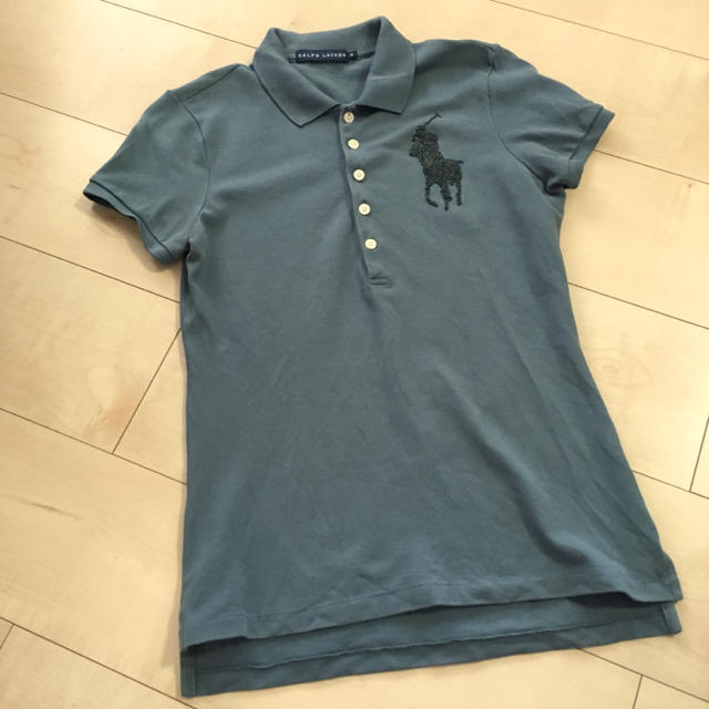 Ralph Lauren(ラルフローレン)のRalph Lauren ラルフローレン ポロシャツ ビーズ刺繍 ブルーグレー レディースのトップス(ポロシャツ)の商品写真